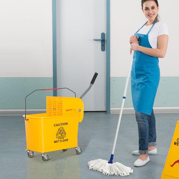 HOMCOM Putzwagen Fahreimer Putzeimer 20 Liter Wischwagen mit Presse 2 Kammern Gelb
