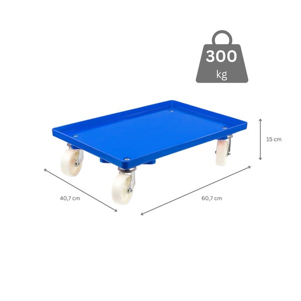 PROREGAL SparSet 10x Transportroller für Euroboxen 60 x 40 cm mit Kunststoffräder Blau Geschlossenes Deck 2 Lenkrollen und 2 Bockrollen 300 kg