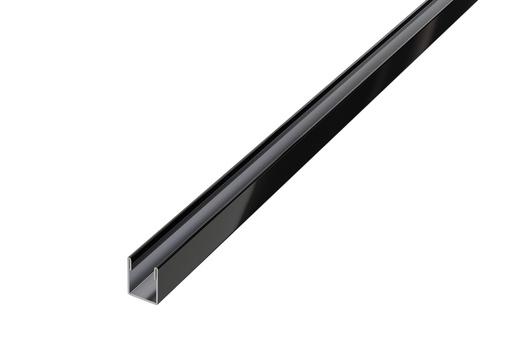 Schwarzes U-Profil aus Metall für Bauvorhaben und Montage.