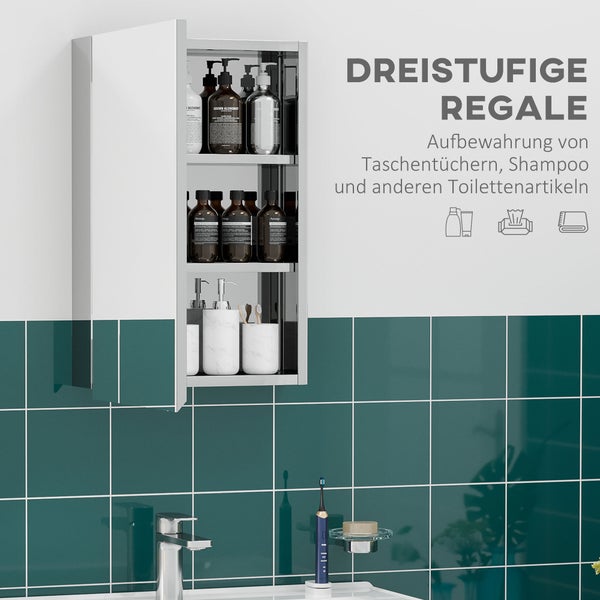 kleankin, Spiegelschrank, Badezimmerschrank, 39L x 12B x 60H cm, Edelstahl, Glas, Silber