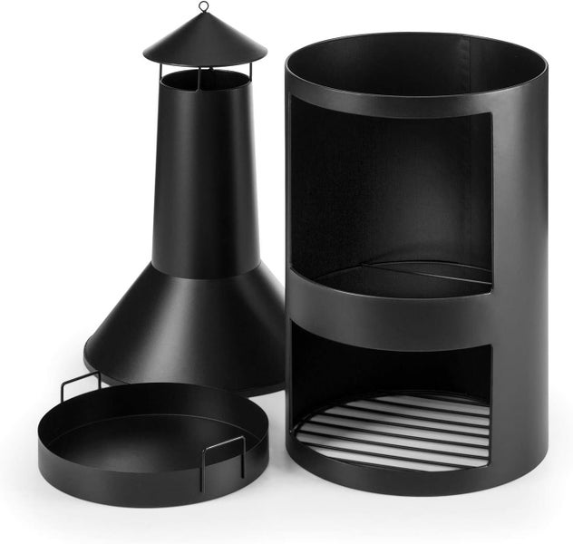 FireStove Ming Terrassenofen – Hitzebeständige Feuerstelle Ø45 x 135 cm, Gartenkamin aus pulverbeschichtetem Metall, Rostfreier Holzofen mit stabilem Stand, Inklusive Schürhaken, Schwarz