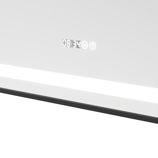 Badezimmerspiegel mit integrierter LED Beleuchtung und digitaler Uhrzeitanzeige sowie Touch Bedienfeld