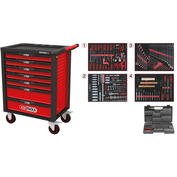 KS TOOLS Racingline schwarz/rot Werkstattwagen mit 7 Schubladen und 515 Premium-Werkzeugen - 826.7515