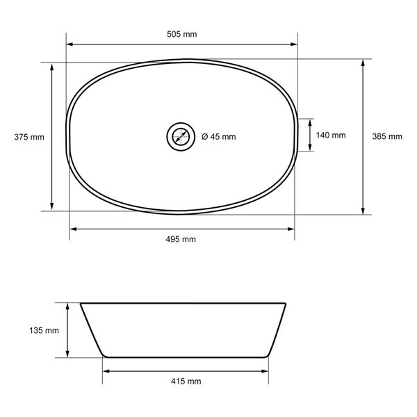 ECD Germany Waschbecken Waschtisch 505x385x135mm aus Keramik Weiß inkl. Ablaufgarnitur für Waschbecken ohne Überlauf Aufsatzbecken Aufsatzwaschbecken Aufsatzwaschtisch Waschschale Spülbecken Becken