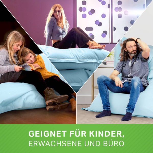 Green Bean Outdoor Sitzsack XXL 140x180cm 380 Liter Kinder & Erwachsene Bean Bag EPS Perlen Füllung Riesensitzsack Groß Liegekissen Waschbar Wetterfest Lounge Sitzkissen Bodenkissen Pastell Hellblau