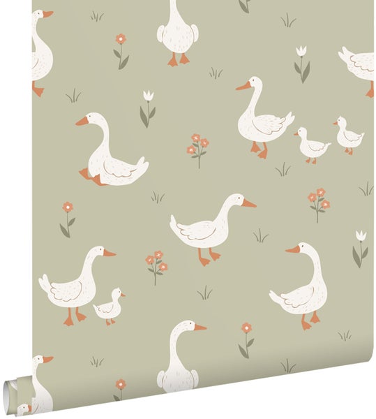Tapetenrolle mit Gänse- und Blumenmuster