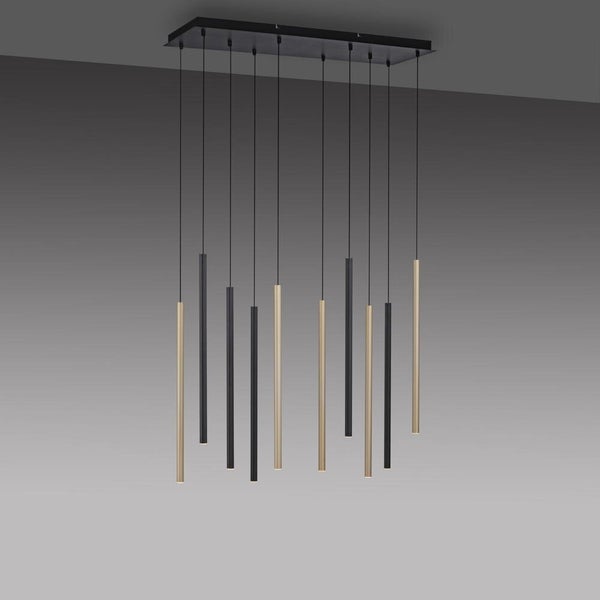 LED Pendelleuchte Flute in Schwarz und Messing-matt 10x 4,2W 5200lm