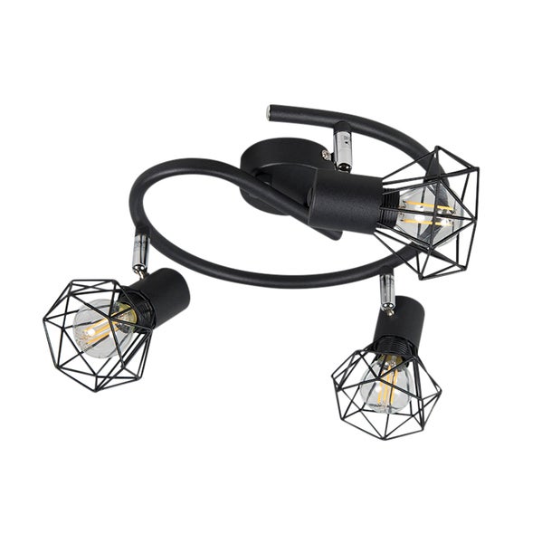 Deckenleuchte mit drei Strahlern und geometrischen Lampenschirmen