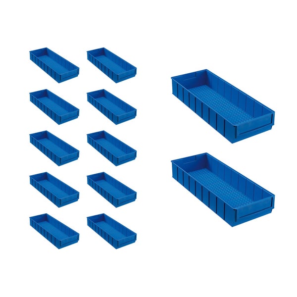 PROREGAL SuperSparSet 12x Blaue Indurstriebox 500 B HxBxT 8,1 x 18,3 x 50 cm 6 Liter Sortimentskasten