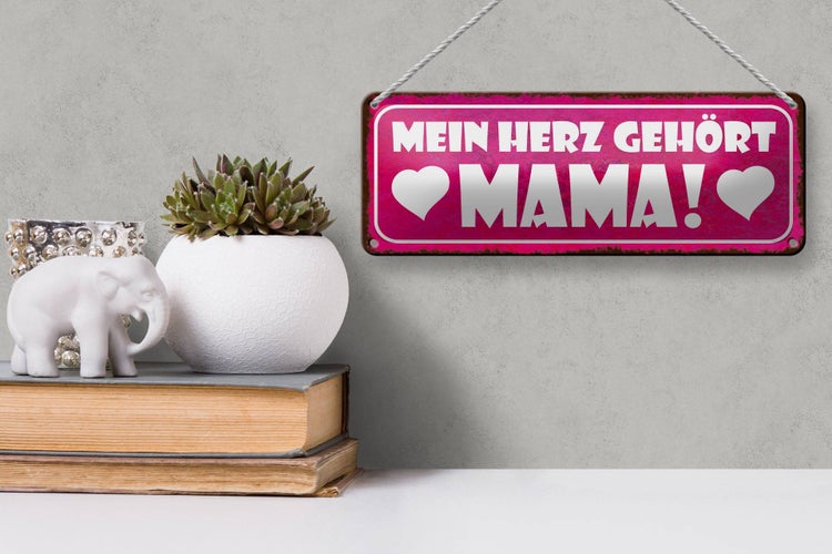 Blechschild Spruch 27x10cm mein Herz gehört Mama Dekoration