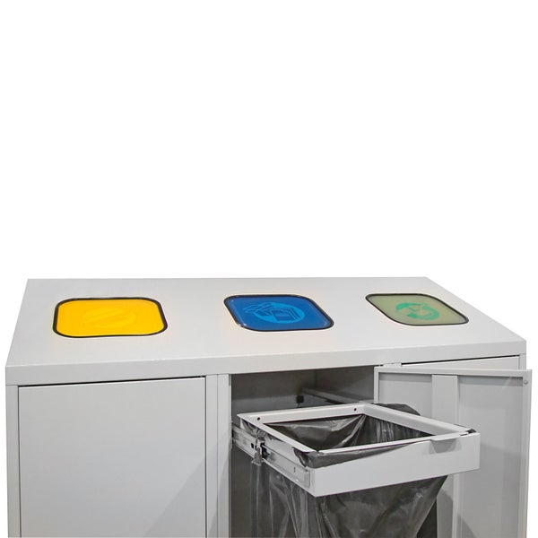 PROREGAL Recycling Abfallsammler mit Abfallsackhalterung Trio HxBxT 122 x 120 x 45 cm 3x 120 Liter Lichtgrau
