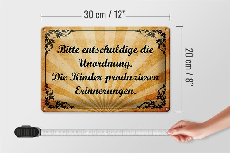 Blechschild Spruch 30x20cm Bitte entschuldige die Unordnung