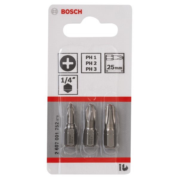 Bosch Schrauberbit-Set Extra-Hart (PH), 3tlg. PH1, PH2, PH3, 25 mm - 2607001752