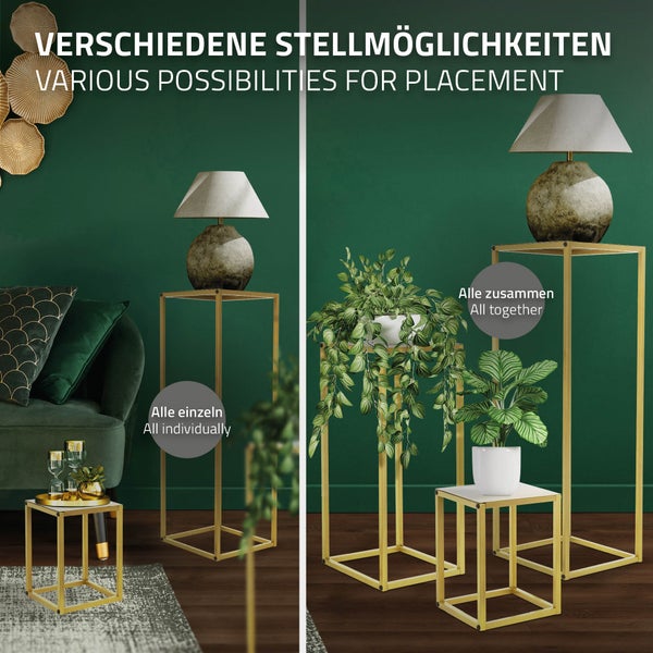 ML-Design Blumenständer 9er Set aus Metall in Gold, 22x22x30/26x26x60/30x30x90 cm, Deko Blumenhocker Blumensäule Säulentisch Pflanzenständer Blumentopfhalter Stapelbar Pflanzenhocker für Blumentopf