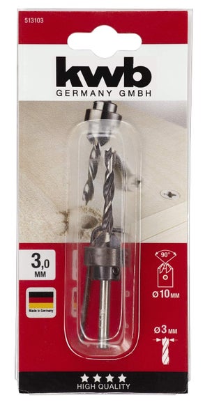 kwb Holzspiralbohrer Ø 3 mm mit Senker und Tiefenstop (CV-Stahl, individuell einstellbar)