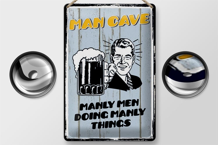 Blechschild Spruch 20x30cm Man cave Bier manly men doing