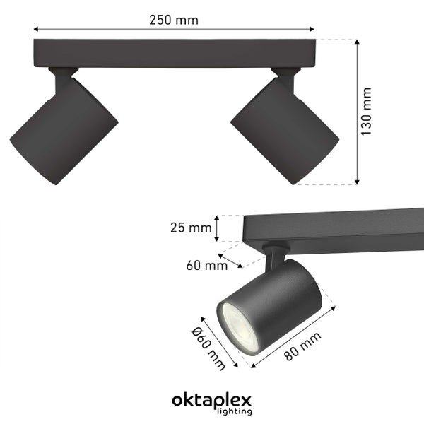 Bora Deckenstrahler LED GU10 450lm 2,5W warmweiß 2-flammig schwenkbar schwarz trendige Deckenleuchte für modernes Wohnen