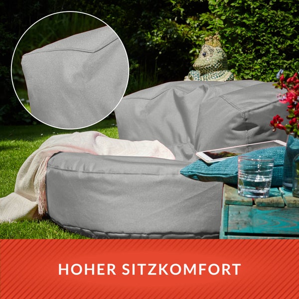 Green Bean Sitzsack Sofa mit Füllmaterial - Lounge im Sitzsack-Design 90x50cm mit ergonomischer Rückenlehne & waschbarem Bezug - Indoor und Outdoor geeignet in Hellgrau
