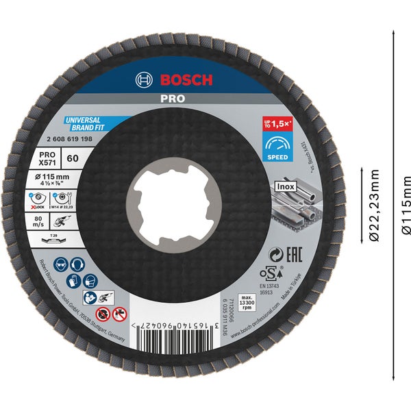 Bosch PRO X571 X-Lock Fächerschleifscheibe 115 mm G60 - 2608619198