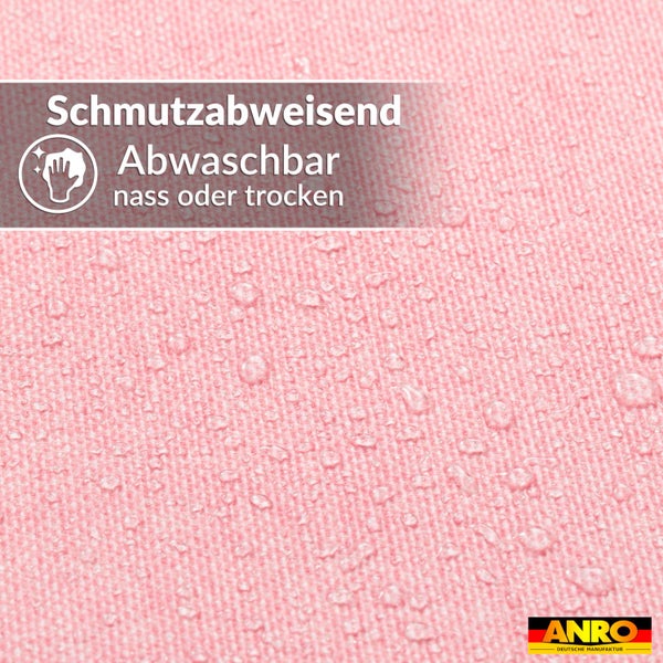 Schmutzabweisender und nass oder trocken abwaschbarer Stoff mit ANRO Deutsche Manufaktur Logo.