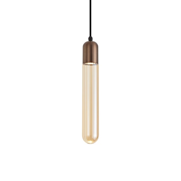 Moderne LED Hängeleuchte in Röhrenform mit Metallfassung und geriffeltem Glaskörper