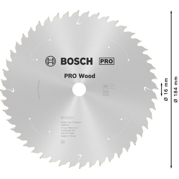 Bosch PRO Wood cordless Blatt für Kreissägen 184 x 1,6 x 16 mm - 2608837701