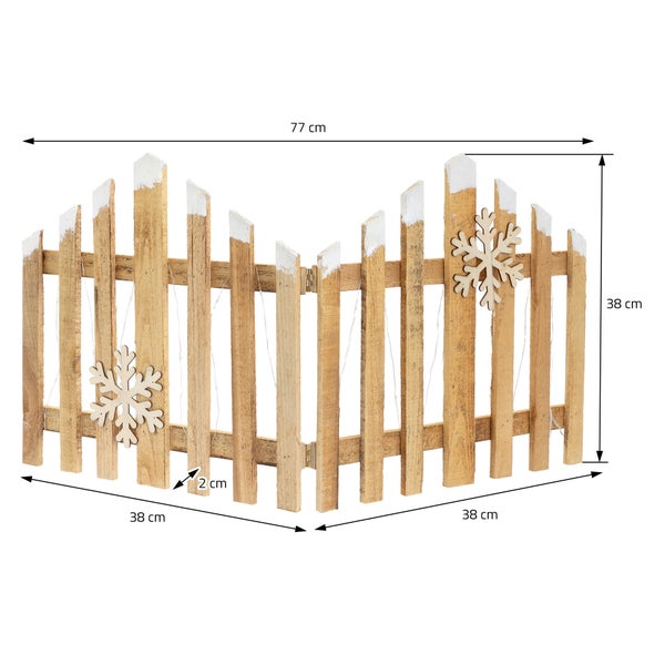 Dekorativer Holzzaun mit Schneeflocken und LED-Lichtern, circa 77 cm breit und 38 cm hoch