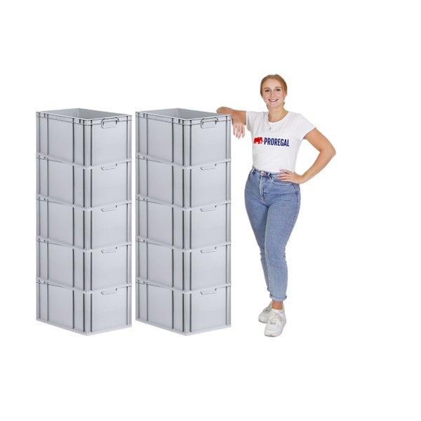 PROREGAL Spar Set 10x Eurobox Nextgen Economy Mit Scharnierdeckel & Roten Schiebeschnappverschlüsse Griffe Geschlossen HxBxT 32 x 40 x 60 cm 65 Liter
