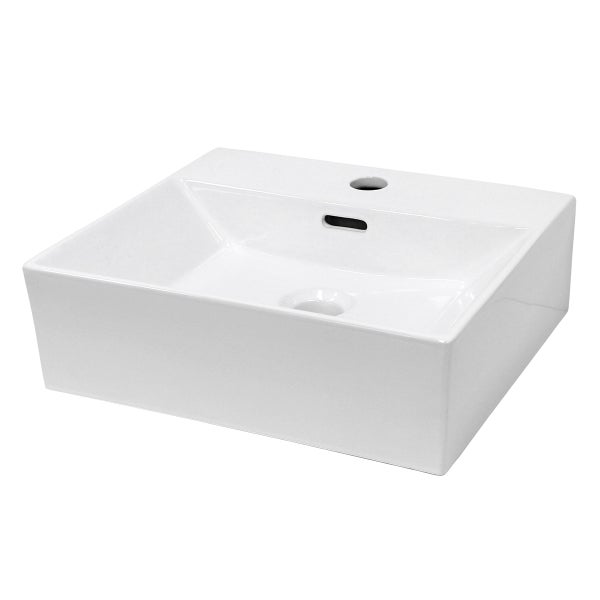 ECD Germany Waschbecken Waschtisch 415x360x130mm Keramik Eckig Weiß + Wasserhahn ausziehbare Brause Standard Chrom + Ablaufgarnitur Pop-Up Ventil Chrom, Aufsatzwaschbecken Aufsatzwaschtisch Waschplatz
