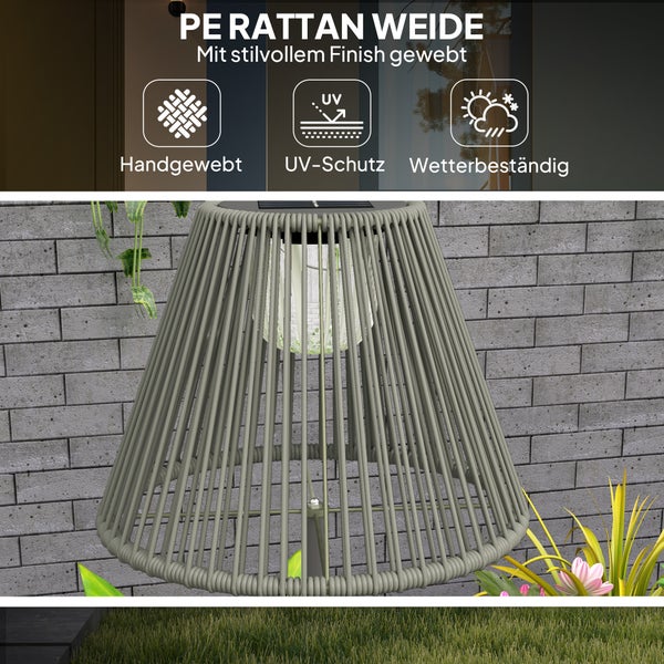 Outsunny Solar Stehlampe Rattan Solarlampen mit Lichtsensor 25 LEDs automatisch Solarleuchte im Boho-Stil IP44 Wasserdichte Solarlampe Outdoor Lampe für Garten Balkon Außen Rasen Ø33x135 cm