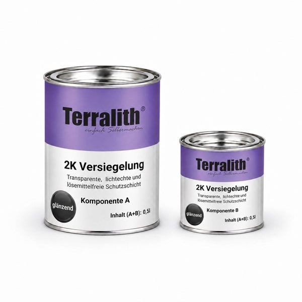 Terralith 2K Versiegelung glänzend, transparente Schutzschicht, Gebinde mit Komponente A und B, Gesamtinhalt 0,5 Liter