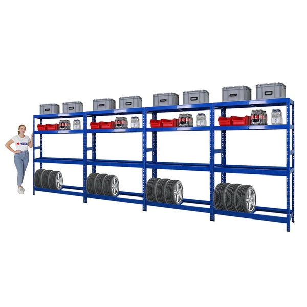 PROREGAL Mega Deal 4x Reifenregal Tiger HxBxT 180x120x40 cm bis zu 12 Reifen auf 2 Ebenen mit 2 Fachboden Blau Reifenständer