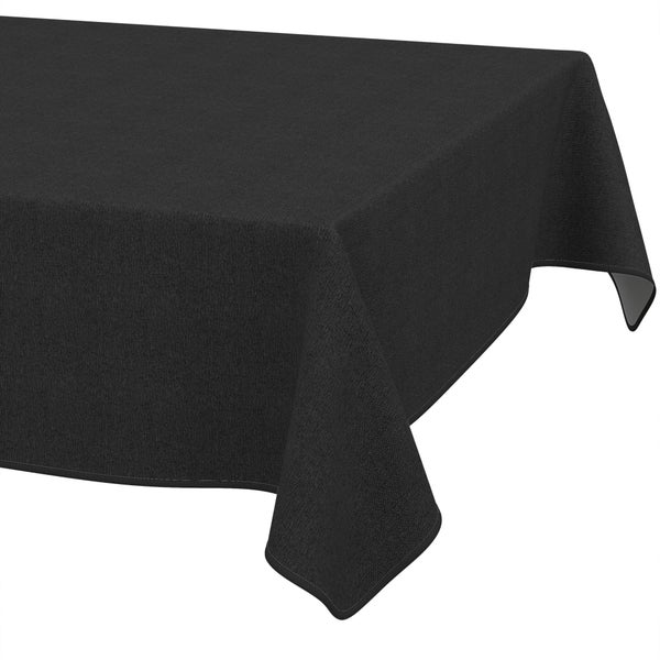 Schwarze Tischdecke mit gewebter Struktur, drapiert über eine Tischkante.