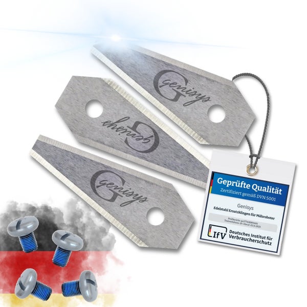 Genisys Ersatzklingen aus Edelstahl für Mähroboter mit Schrauben und Qualitätsiegel
