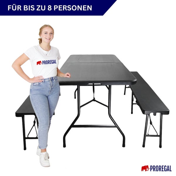 Klapptischgarnitur für bis zu acht Personen mit Bänken