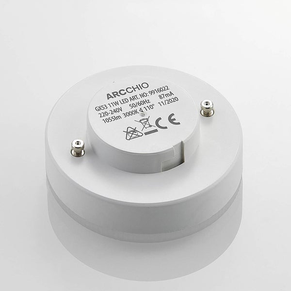 Arcchio GX53 LED Leuchtmittel, 11 Watt, 1055 Lumen, 3000 Kelvin, 110 Grad Abstrahlwinkel, CE Kennzeichnung.