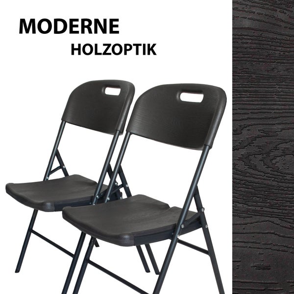 2x Klappstuhl 150 kg Sitzform ergonomisch Gartenstuhl wetterfest Campingstuhl in grauer Holzoptik