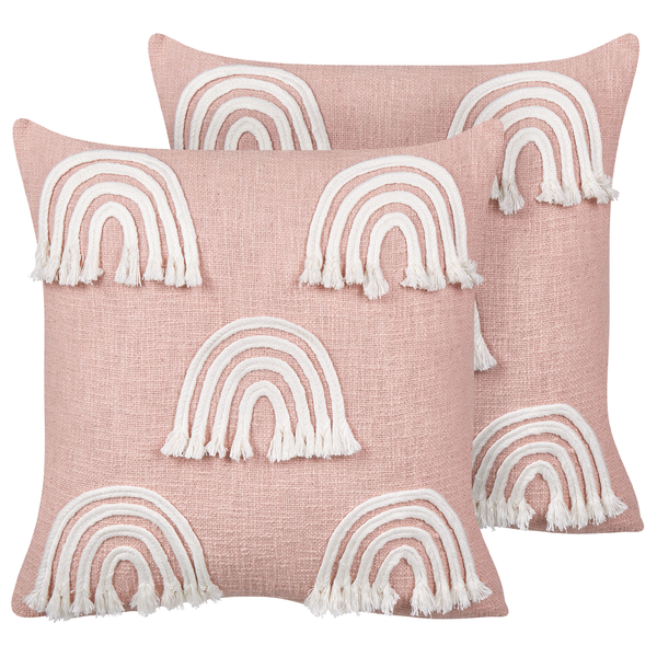 Dekokissen Regenbogenmotiv Baumwolle pastellrosa 45 x 45 cm 2er Set LEEA