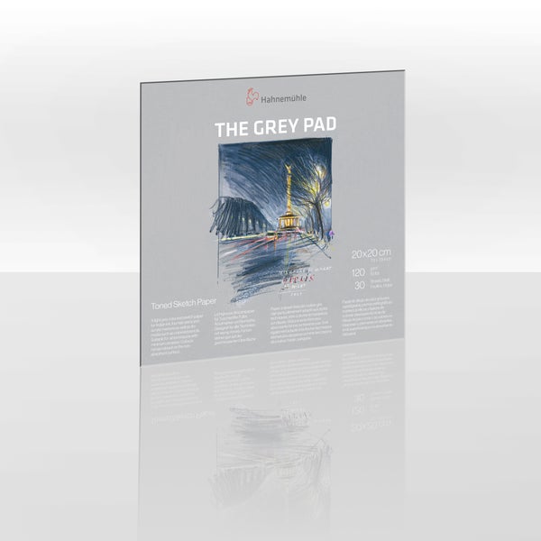 Hahnemühle Skizzenblock The Grey Pad, 20 mal 20 Zentimeter, 120 Gramm pro Quadratmeter, 30 Blatt graues Skizzenpapier.