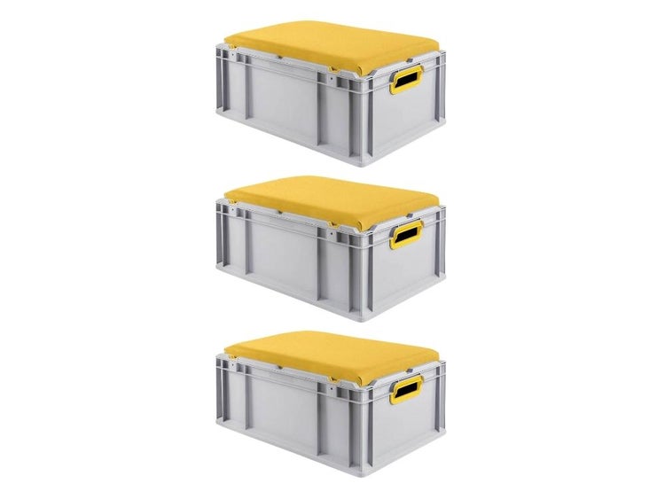 PROREGAL SparSet 3 x Eurobox NextGen Seat Box Gelb HxBxT 26,5 x 40 x 60 cm 44 Liter Griffe Offen Eurobehälter Sitzbox Transportbox