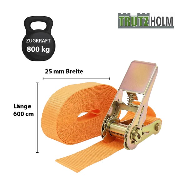 Zurrgurt mit Ratsche, 600 cm Länge, 25 mm Breite, 800 kg Zugkraft