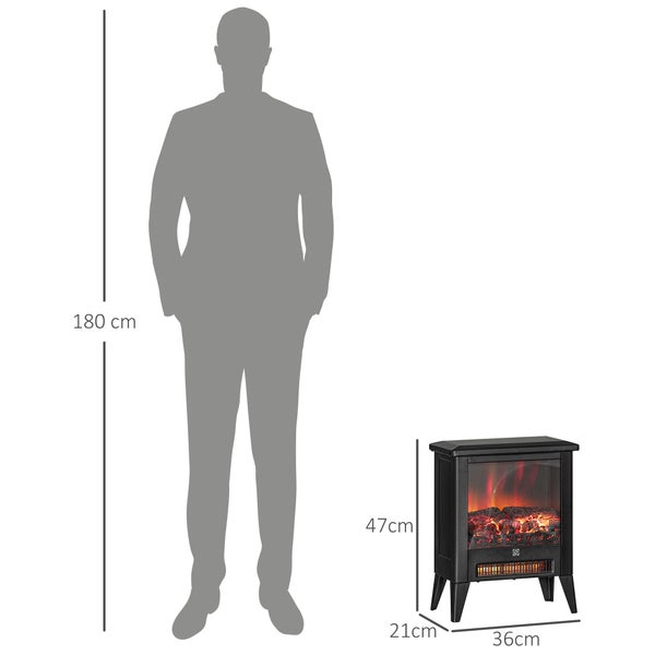 HOMCOM Elektrokamin Elektrischer Kamin mit Heizung, LED-Flammeneffekt, 1800 W Standkamin mit niedrigem Geräuschpegel, Überhitzungsschutz für Wohnzimmer, Schlafzimmer, Schwarz