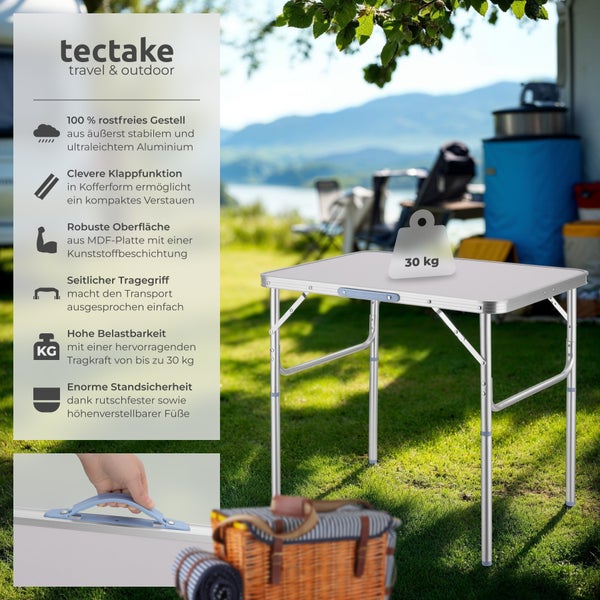 Campingtisch tectake Lothar 75 x 55 x 68 cm klappbar grau