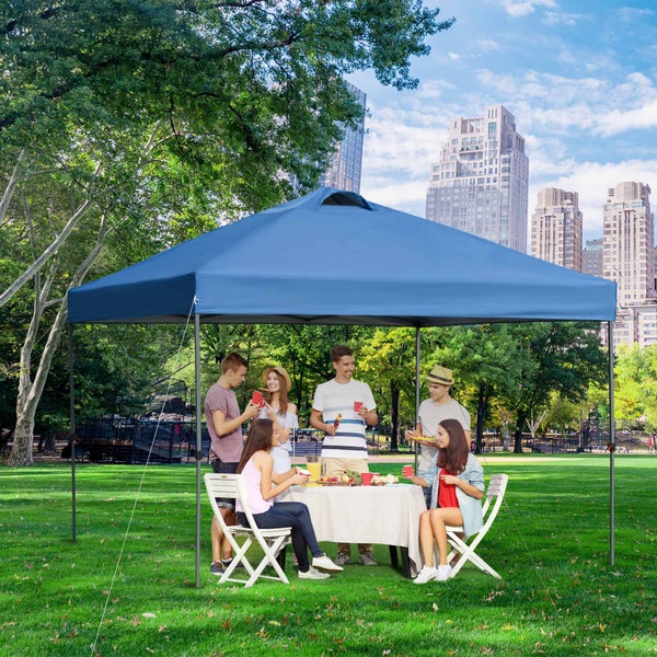 Outsunny Pavillon ca. 3x3m, wasserdicht Stabil Winterfest Pop-up Faltpavillon, UV Schutz, Faltbar Partyzelt, Gartenzelt mit Tasche, Gartenpavillon für Camping Garten, Blau