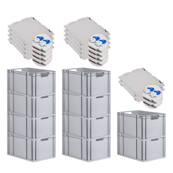 PROREGAL Spar Set 10x Eurobox Nextgen Economy Mit Scharnierdeckel & Blauen Schiebeschnappverschlüssen Griffe Offen HxBxT 32 x 40 x 60 cm 65 Liter