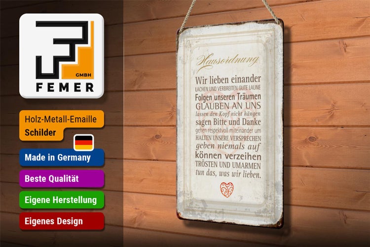 Blechschild Spruch 20x30cm Hausordnung Haus Schild
