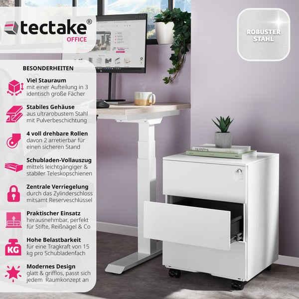 Aktenrollschrank tectake Magna 39 x 45 x 55 cm aus pulverbeschichtetem Stahl weiß