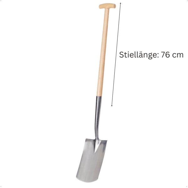 Spaten mit Metallblatt und Holzstiel mit T Griff, Stiellänge 76 Zentimeter