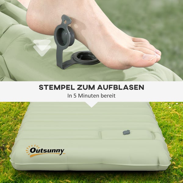 Outsunny Camping Isomatte, Luftmatratze, wasserabweisend Luftbett mit Fußpumpe, Schlafmatte mit Tragetasche für Camping, bis 80 kg belastbar, Grün
