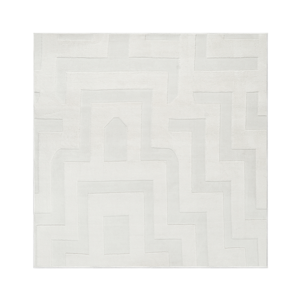 Quadratischer Teppich mit geometrischem Labyrinth Muster und strukturierter Oberfläche